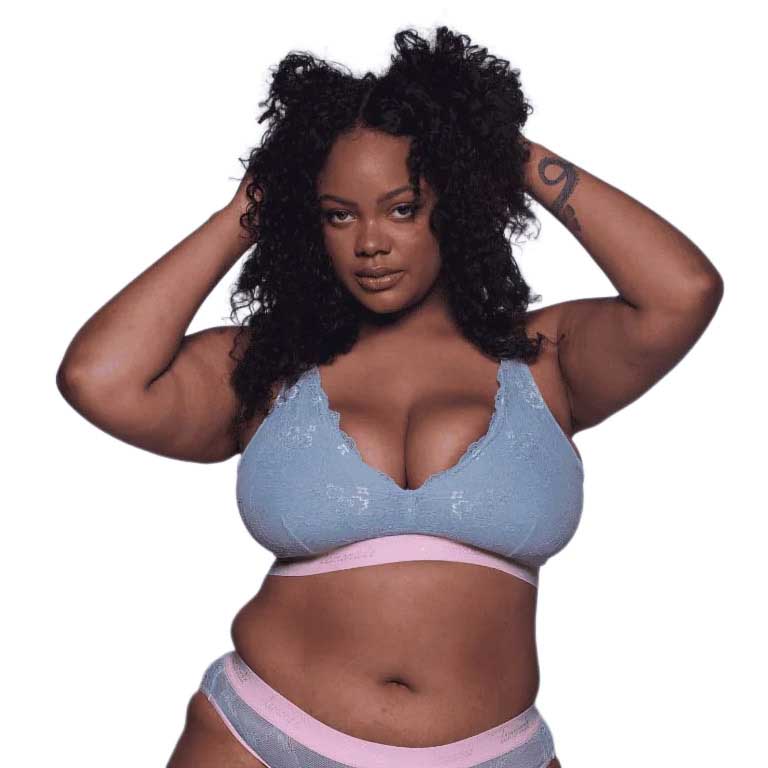 Lemonade Dolls Signature Lace Fuller Cup Bralette - Denim Blue and Pink